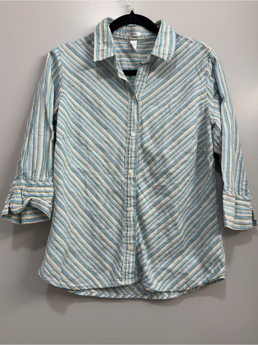 Vintage Old Navy Linen Blend Striped Button Down Shirt Coastal Resort Beachy